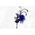 Ceremonies Glitter Stick Masquerade Masks With Blue Feather Macrame